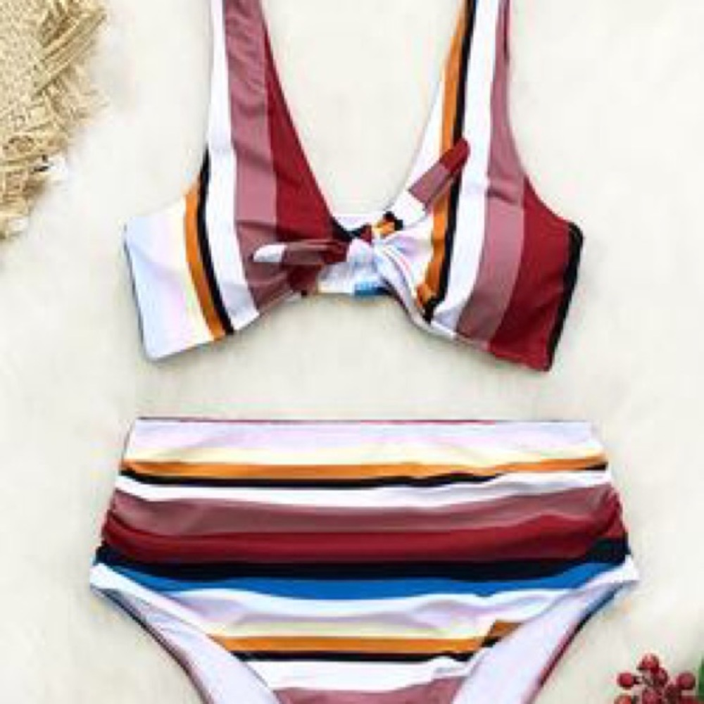 Cupshe Colorful Stripe High-waisted Bikini